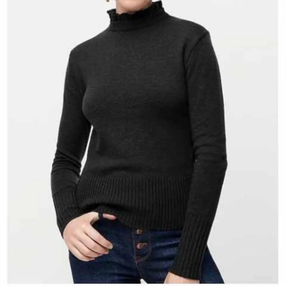 NWT J Crew Wool Blend Ruffle Neck Sweater Black XS